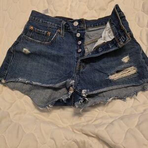 Levi's Blue Distressed Jean Shorts